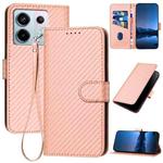 For Xiaomi Redmi Note 13 Pro 5G YX0070 Carbon Fiber Buckle Leather Phone Case with Lanyard(Pink)