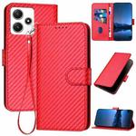 For Xiaomi Redmi 12 4G/5G / Note 12R YX0070 Carbon Fiber Buckle Leather Phone Case with Lanyard(Red)