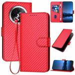 For Xiaomi Redmi A3 Plus YX0070 Carbon Fiber Buckle Leather Phone Case with Lanyard(Red)