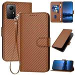 For Xiaomi Redmi Note 12S 4G Global YX0070 Carbon Fiber Buckle Leather Phone Case with Lanyard(Coffee)