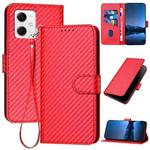 For Xiaomi Redmi Note 12 5G Global YX0070 Carbon Fiber Buckle Leather Phone Case with Lanyard(Red)