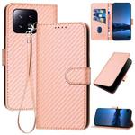 For Xiaomi 13 YX0070 Carbon Fiber Buckle Leather Phone Case with Lanyard(Pink)