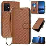 For Xiaomi Poco M4 5G / Poco M5 4G YX0070 Carbon Fiber Buckle Leather Phone Case with Lanyard(Coffee)