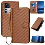 For Xiaomi 12T / 12T Pro / Redmi K50 Ultra YX0070 Carbon Fiber Buckle Leather Phone Case with Lanyard(Coffee)