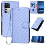 For Xiaomi 12T / 12T Pro / Redmi K50 Ultra YX0070 Carbon Fiber Buckle Leather Phone Case with Lanyard(Light Purple)