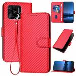 For Xiaomi Redmi 10C / 10 Power YX0070 Carbon Fiber Buckle Leather Phone Case with Lanyard(Red)