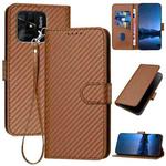 For Xiaomi Redmi 10C / 10 Power YX0070 Carbon Fiber Buckle Leather Phone Case with Lanyard(Coffee)