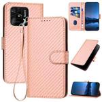 For Xiaomi Redmi 10C / 10 Power YX0070 Carbon Fiber Buckle Leather Phone Case with Lanyard(Pink)