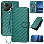 For Xiaomi Redmi 10A 4G YX0070 Carbon Fiber Buckle Leather Phone Case with Lanyard(Dark Green)