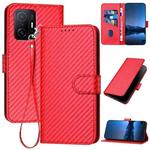 For Xiaomi 11T / 11T Pro YX0070 Carbon Fiber Buckle Leather Phone Case with Lanyard(Red)