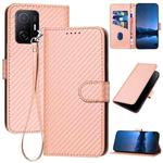 For Xiaomi 11T / 11T Pro YX0070 Carbon Fiber Buckle Leather Phone Case with Lanyard(Pink)