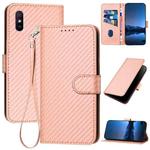 For Xiaomi Redmi 9A / 9AT YX0070 Carbon Fiber Buckle Leather Phone Case with Lanyard(Pink)