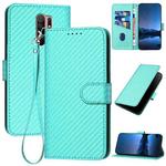 For Xiaomi Poco M2/Redmi 9/9 Prime YX0070 Carbon Fiber Buckle Leather Phone Case with Lanyard(Light Blue)