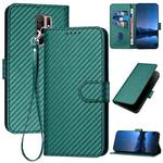 For Xiaomi Poco M2/Redmi 9/9 Prime YX0070 Carbon Fiber Buckle Leather Phone Case with Lanyard(Dark Green)