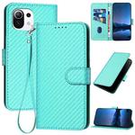 For Xiaomi Mi 11 Lite 4G / 5G YX0070 Carbon Fiber Buckle Leather Phone Case with Lanyard(Light Blue)