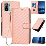 Xiaomi Redmi Note 10 4G Global/Note 10S YX0070 Carbon Fiber Buckle Leather Phone Case with Lanyard(Pink)