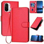 For Xiaomi Poco F3/K40/K40 Pro/K40 Pro+ YX0070 Carbon Fiber Buckle Leather Phone Case with Lanyard(Red)