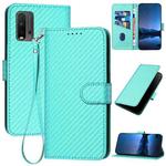 For Xiaomi Redmi 9T YX0070 Carbon Fiber Buckle Leather Phone Case with Lanyard(Light Blue)