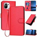 For Xiaomi Mi 11 YX0070 Carbon Fiber Buckle Leather Phone Case with Lanyard(Red)