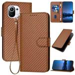 For Xiaomi Mi 11 YX0070 Carbon Fiber Buckle Leather Phone Case with Lanyard(Coffee)