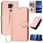 For Xiaomi Redmi Note 9 4G / 10X 4G YX0070 Carbon Fiber Buckle Leather Phone Case with Lanyard(Pink)