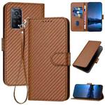 For Xiaomi 10T 5G / 10T Pro 5G / Redmi K30S YX0070 Carbon Fiber Buckle Leather Phone Case with Lanyard(Coffee)