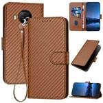 For Xiaomi 10T Lite 5G YX0070 Carbon Fiber Buckle Leather Phone Case with Lanyard(Coffee)