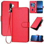 For Xiaomi Redmi Note 8 Pro YX0070 Carbon Fiber Buckle Leather Phone Case with Lanyard(Red)