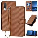 For Xiaomi Mi CC9 YX0070 Carbon Fiber Buckle Leather Phone Case with Lanyard(Coffee)