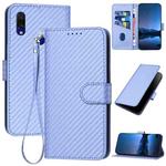 For Xiaomi Redmi 7 YX0070 Carbon Fiber Buckle Leather Phone Case with Lanyard(Light Purple)