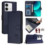 For Xiaomi Redmi Note 13 5G Global Cat Rat Embossed Pattern RFID Leather Phone Case with Lanyard(Blue)