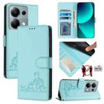 For Xiaomi Redmi Note 13 Pro 4G Global Cat Rat Embossed Pattern RFID Leather Phone Case with Lanyard(Mint Green)
