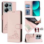 For Xiaomi Redmi Note 13 Pro 4G Global Cat Rat Embossed Pattern RFID Leather Phone Case with Lanyard(Pink)