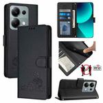 For Xiaomi Redmi Note 13 Pro 4G Global Cat Rat Embossed Pattern RFID Leather Phone Case with Lanyard(Black)