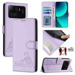 For Xiaomi Mi 11 Ultra Cat Rat Embossed Pattern RFID Leather Phone Case with Lanyard(Purple)