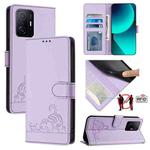 For Xiaomi 11T / 11T Pro Cat Rat Embossed Pattern RFID Leather Phone Case with Lanyard(Purple)