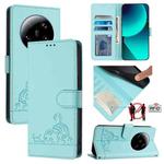 For Xiaomi 13 Ultra Cat Rat Embossed Pattern RFID Leather Phone Case with Lanyard(Mint Green)