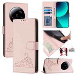 For Xiaomi 13 Ultra Cat Rat Embossed Pattern RFID Leather Phone Case with Lanyard(Pink)
