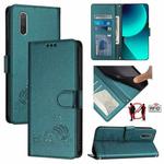 For Xiaomi Mi CC9e / Mi A3 Cat Rat Embossed Pattern RFID Leather Phone Case with Lanyard(Peacock Green)