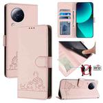 For Xiaomi CIVI 3 5G Cat Rat Embossed Pattern RFID Leather Phone Case with Lanyard(Pink)