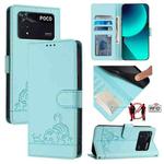 For Xiaomi POCO M4 Pro 4G Cat Rat Embossed Pattern RFID Leather Phone Case with Lanyard(Mint Green)