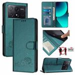 For Xiaomi POCO X6 Pro 5G / Redmi K70e Cat Rat Embossed Pattern RFID Leather Phone Case with Lanyard(Peacock Green)