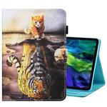 For iPad Pro 11 2024 Coloured Drawing Stitching Smart Leather Tablet Case(Cat and Tiger)