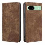 For Google Pixel 8a RFID Anti-theft Brush Magnetic Leather Phone Case(Brown)