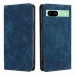 For Google Pixel 8a RFID Anti-theft Brush Magnetic Leather Phone Case(Blue)