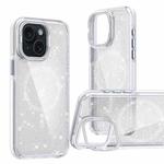 For iPhone 14 Two-color Glitter Powder Lens Holder Magsafe Phone Case(White)