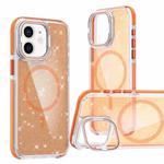 For iPhone 12 Two-color Glitter Powder Lens Holder Magsafe Phone Case(Orange)