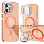 For iPhone 16 Pro Two-color Glitter Powder Lens Holder Magsafe Phone Case(Orange)