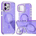 For iPhone 16 Pro Two-color Glitter Powder Lens Holder Magsafe Phone Case(Purple)