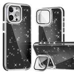 For iPhone 16 Pro Two-color Glitter Powder Lens Holder Magsafe Phone Case(Black)